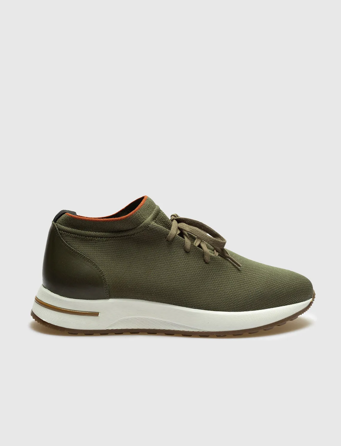 Men Khaki Lace Up Knit Sneakers