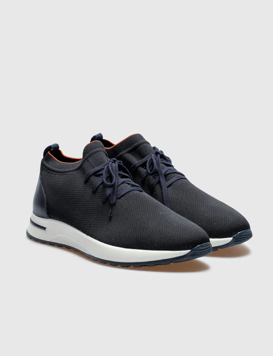 Men Navy Blue Lace Up Knit Sneakers