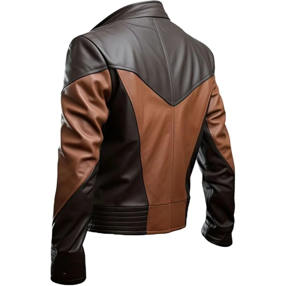 Men’s Chocolate Brown Genuine Sheepskin Classy Biker Leather Jacket