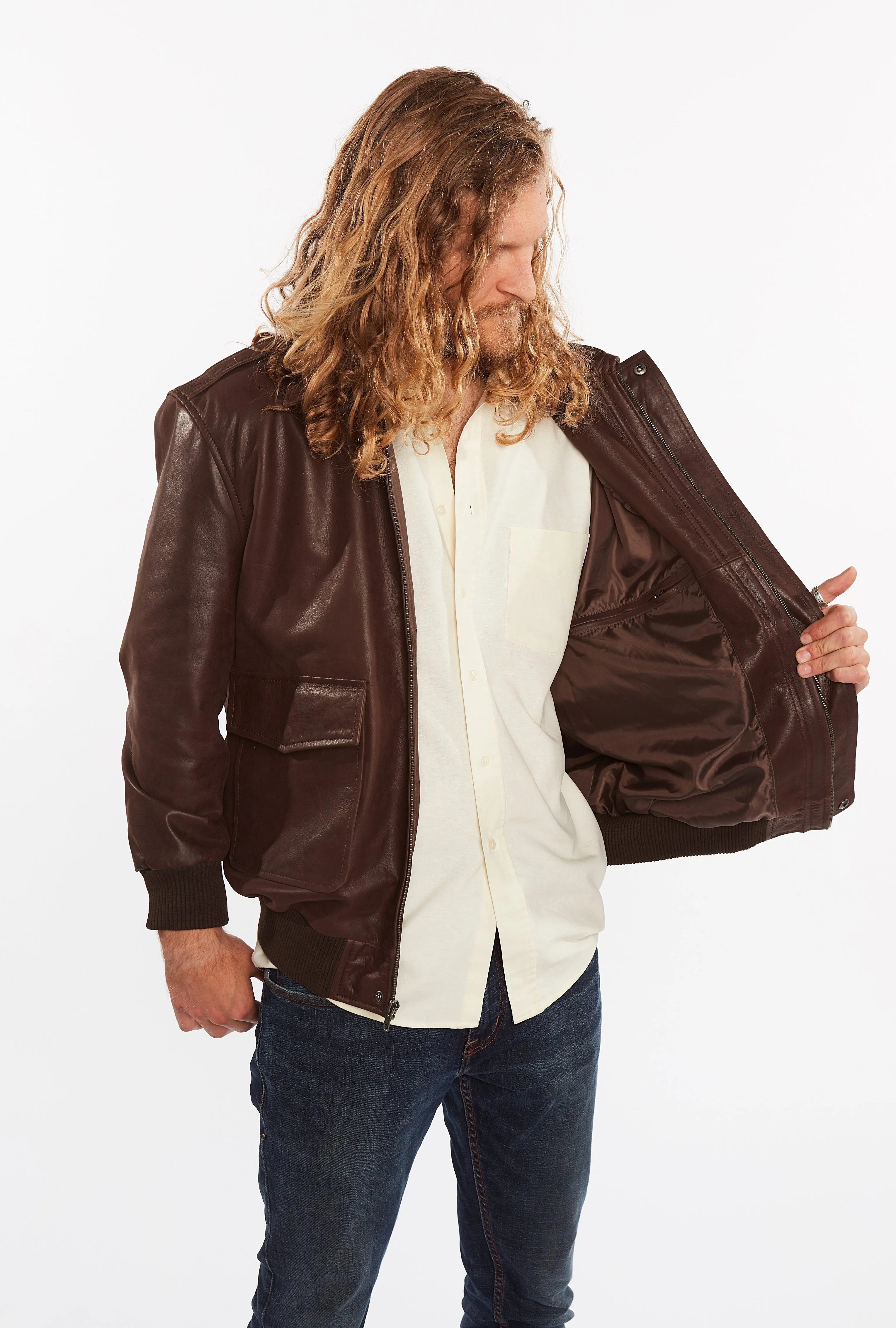 Men's Cowhide Bomber Flight Genuine Leather Jacket