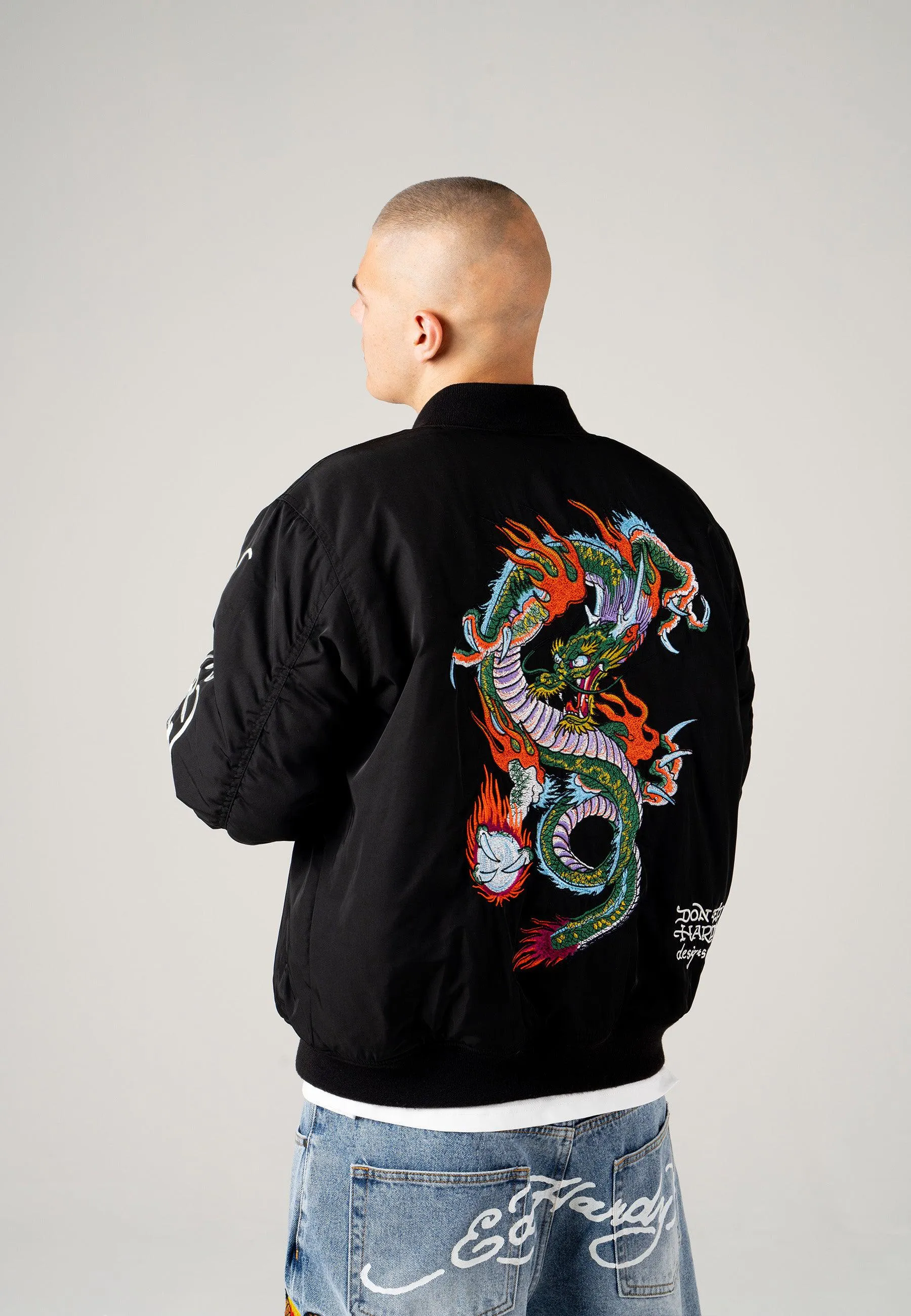 Mens Dragon-Head-Deh Bomber Jacket - Black