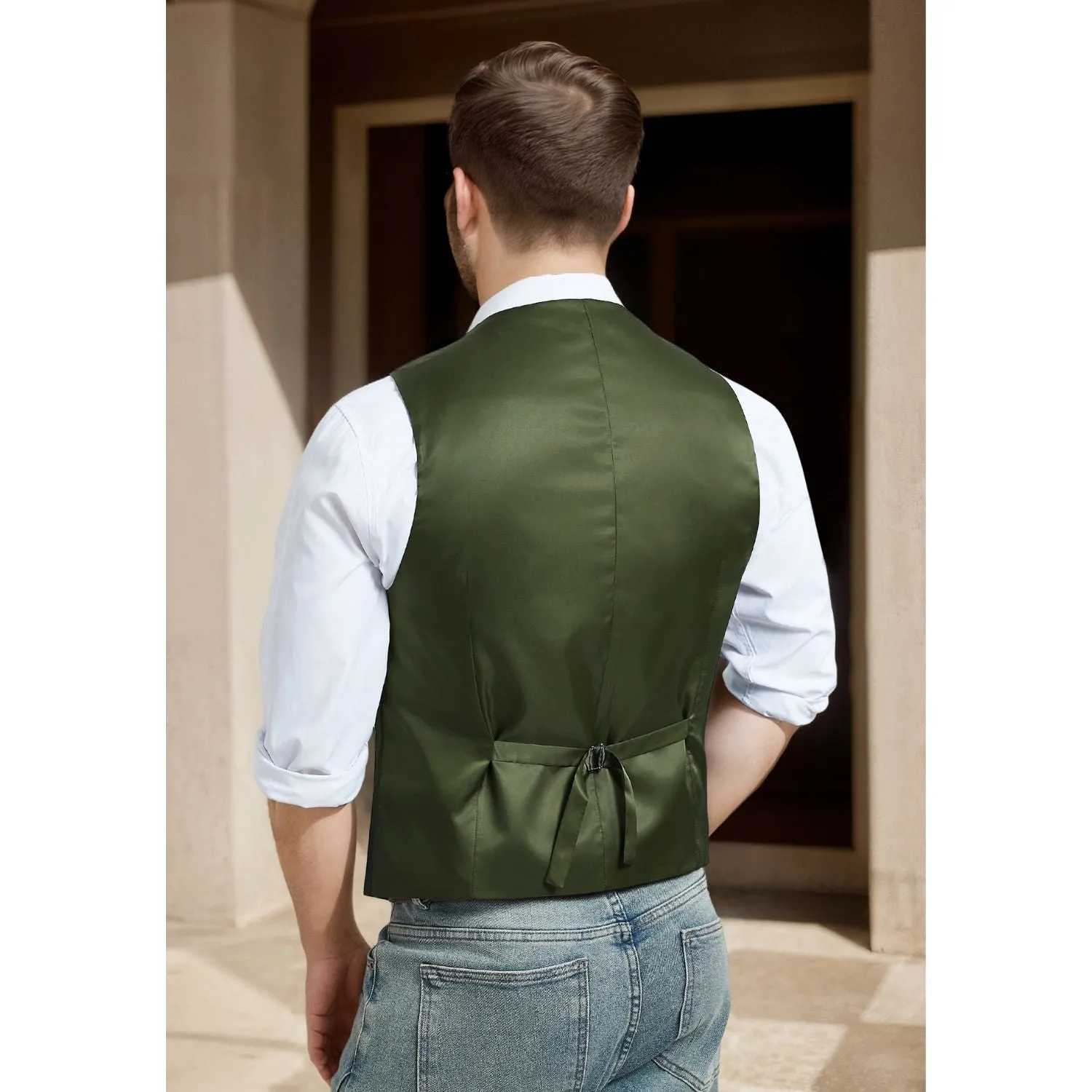 Men's Herringbone Tweed Vest - ARMY GREEN