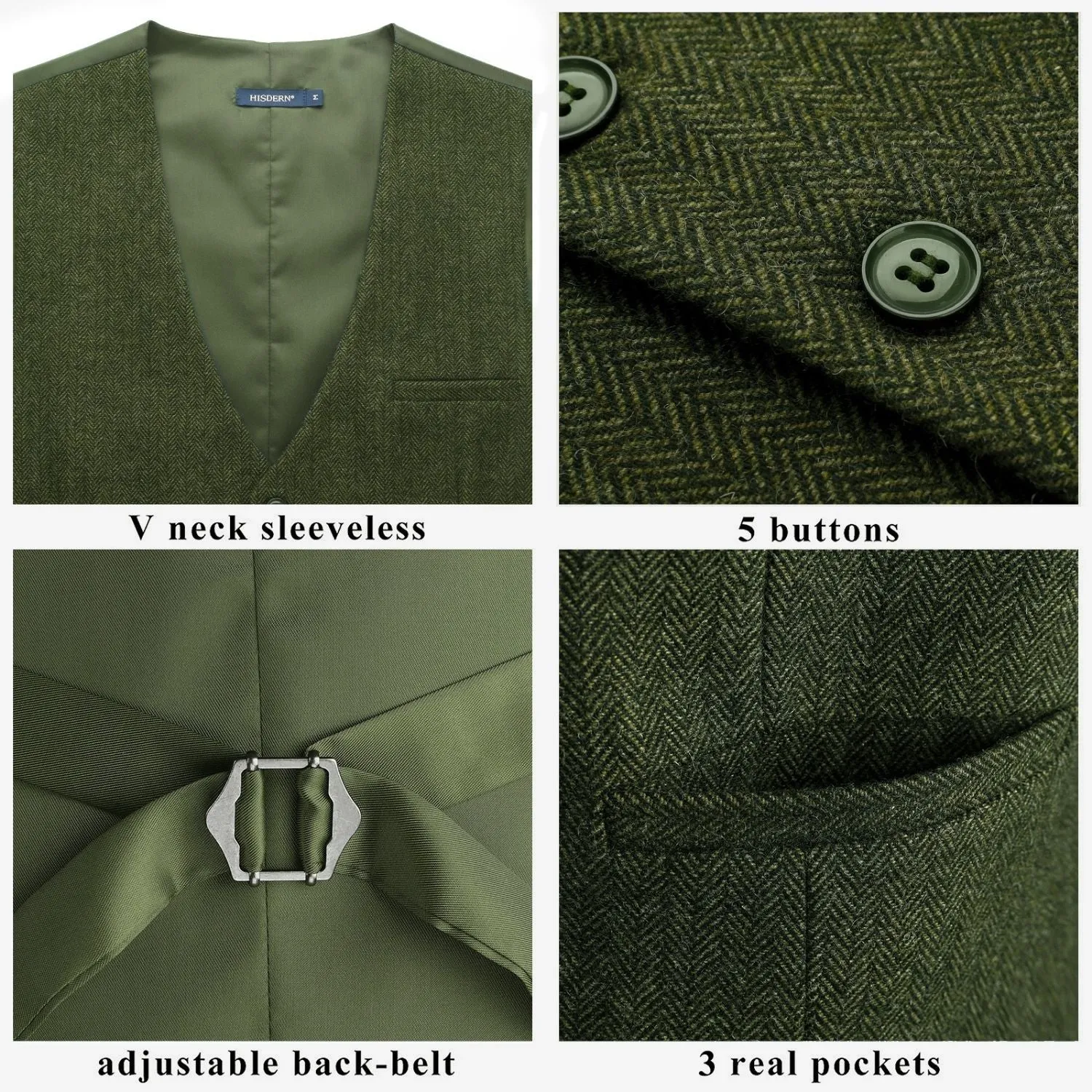 Men's Herringbone Tweed Vest - ARMY GREEN