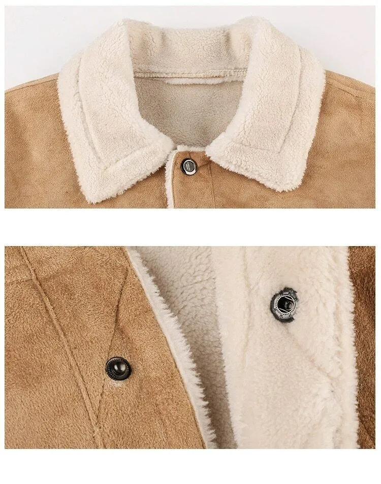 Men's Suede Jacket Warm Coats Male Outwear Winter