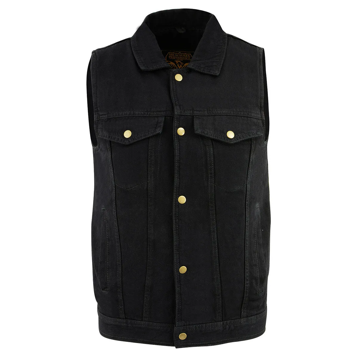 Milwaukee Leather DM1331 Men's Black Denim Motorcycle Biker Riders Vest with Shirt Style Collar