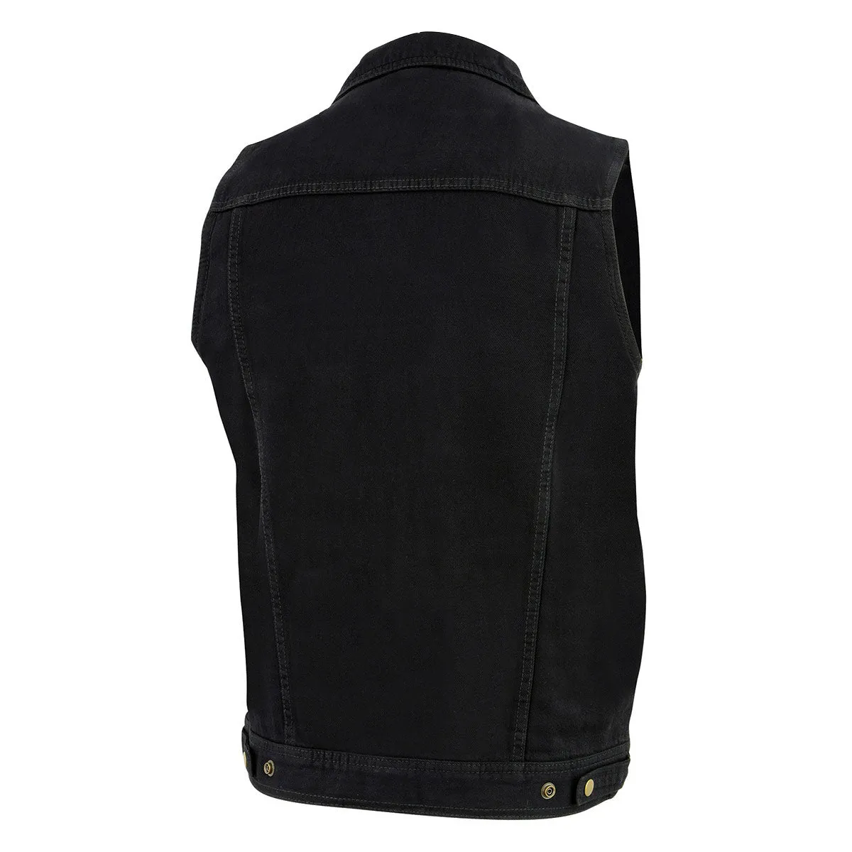 Milwaukee Leather DM1331 Men's Black Denim Motorcycle Biker Riders Vest with Shirt Style Collar