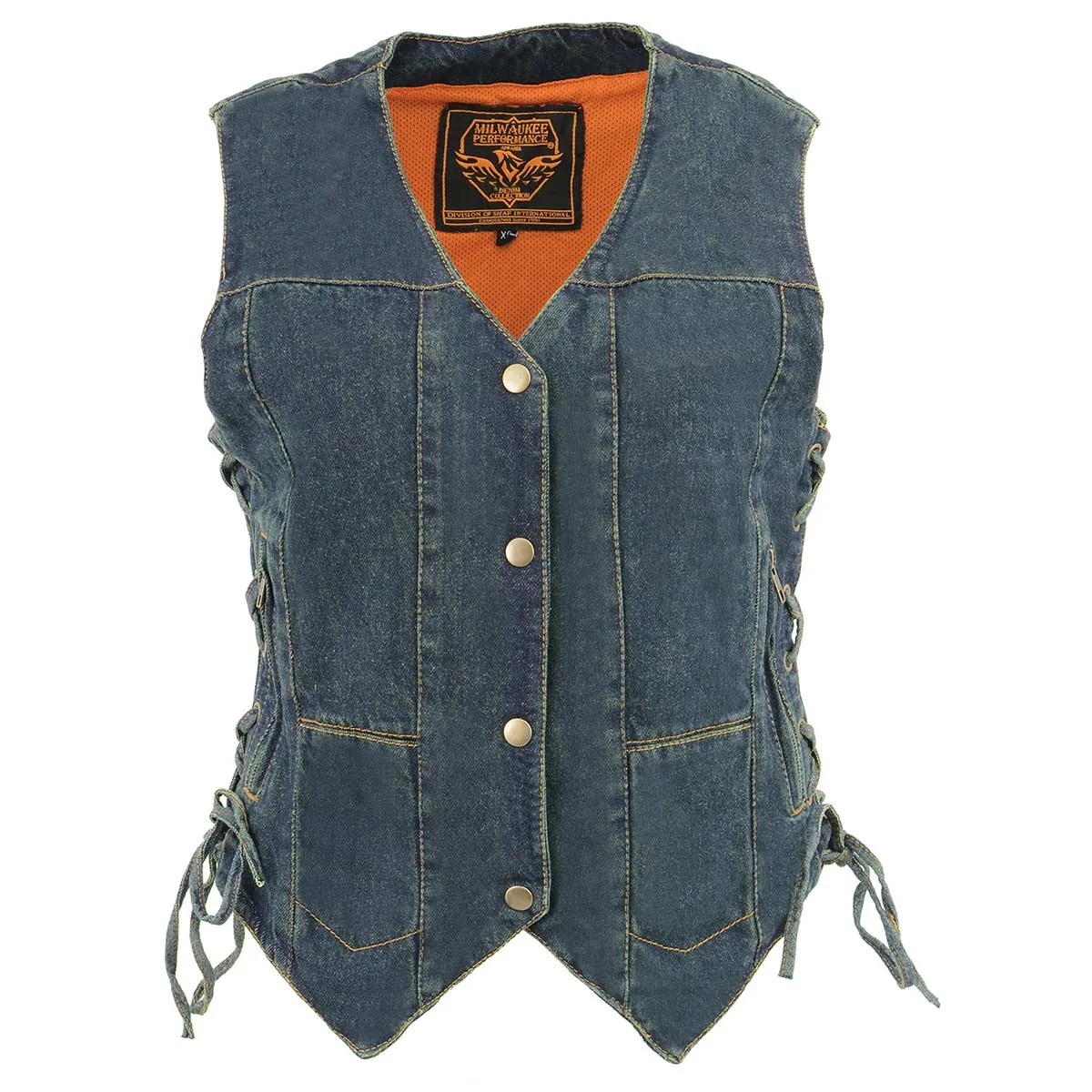 Milwaukee Leather MDL4020 Women's Classic Blue ‘6 Pocket’ Side Lace Denim Vest