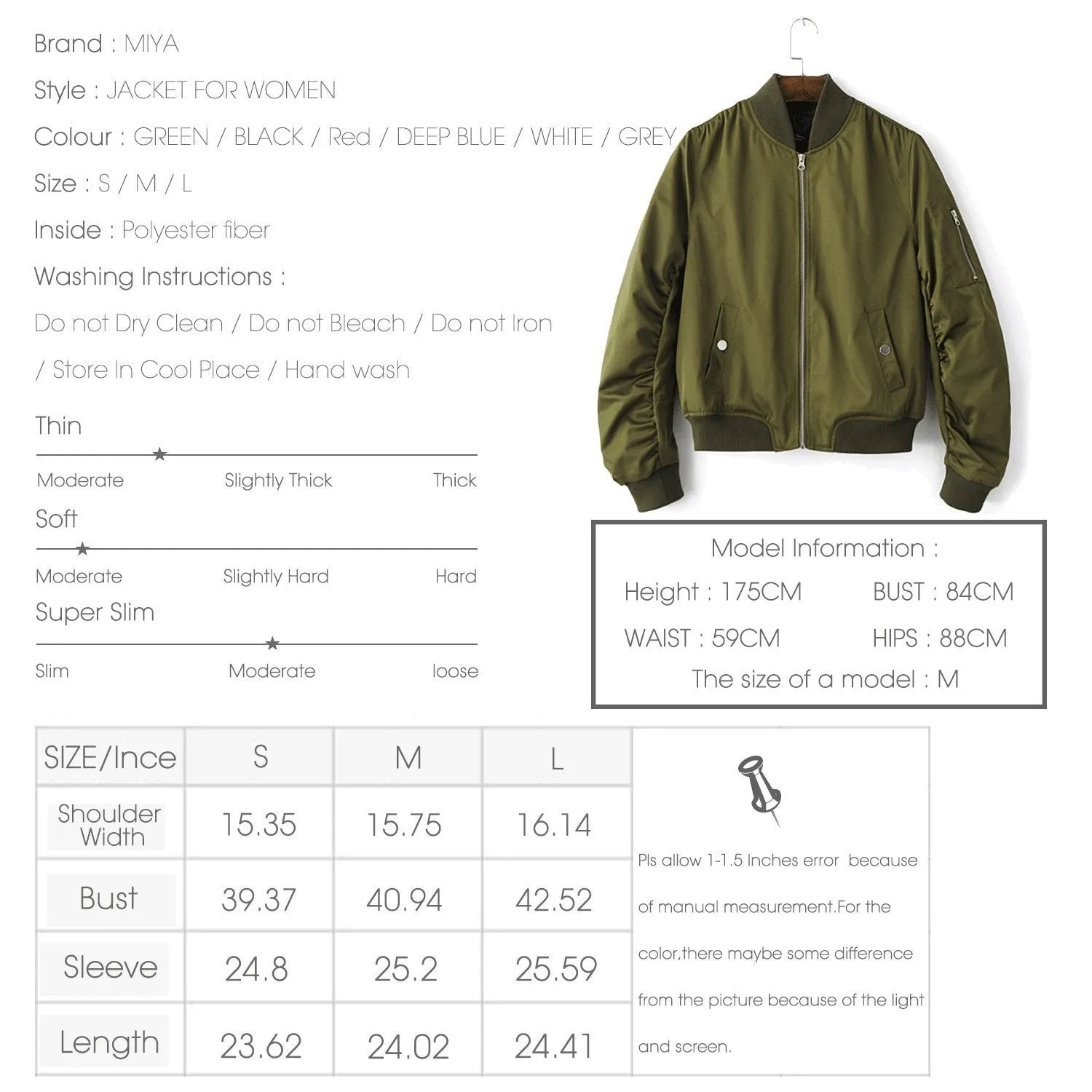 Miya Classic Flight Jacket Short Bomber Jacket Women Coat