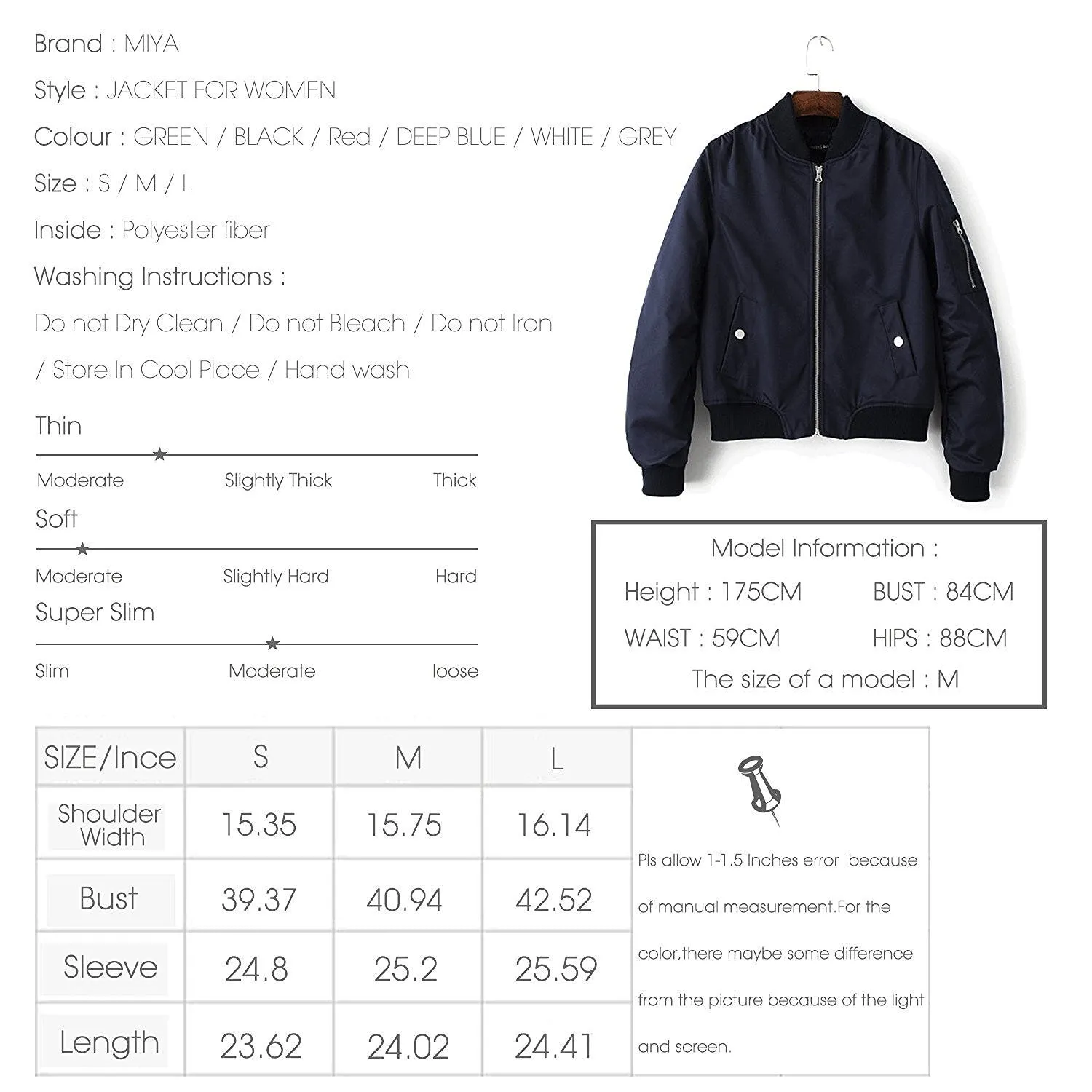 Miya Classic Flight Jacket Short Bomber Jacket Women Coat