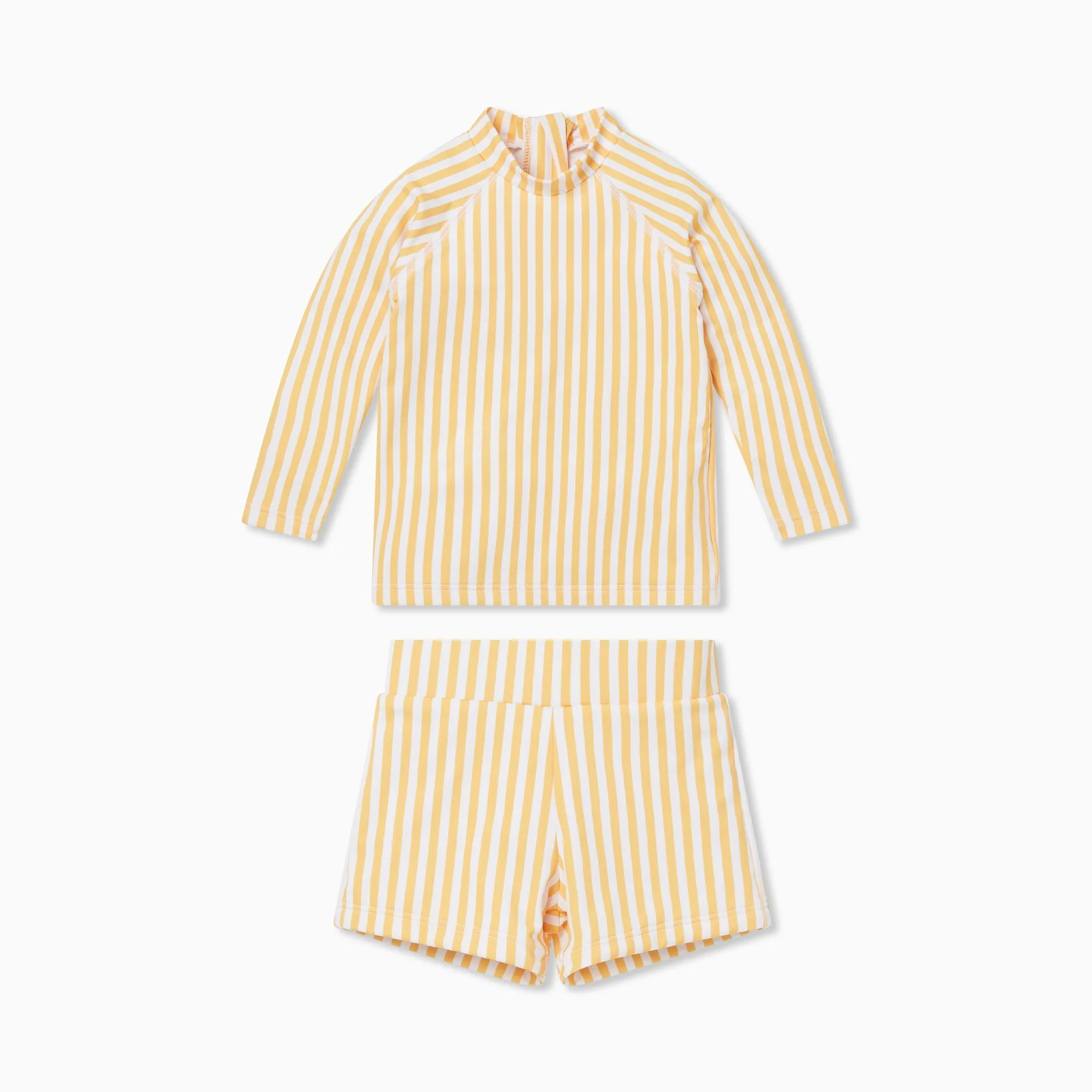 Mustard Stripe Rash Vest & Swim Shorts Set