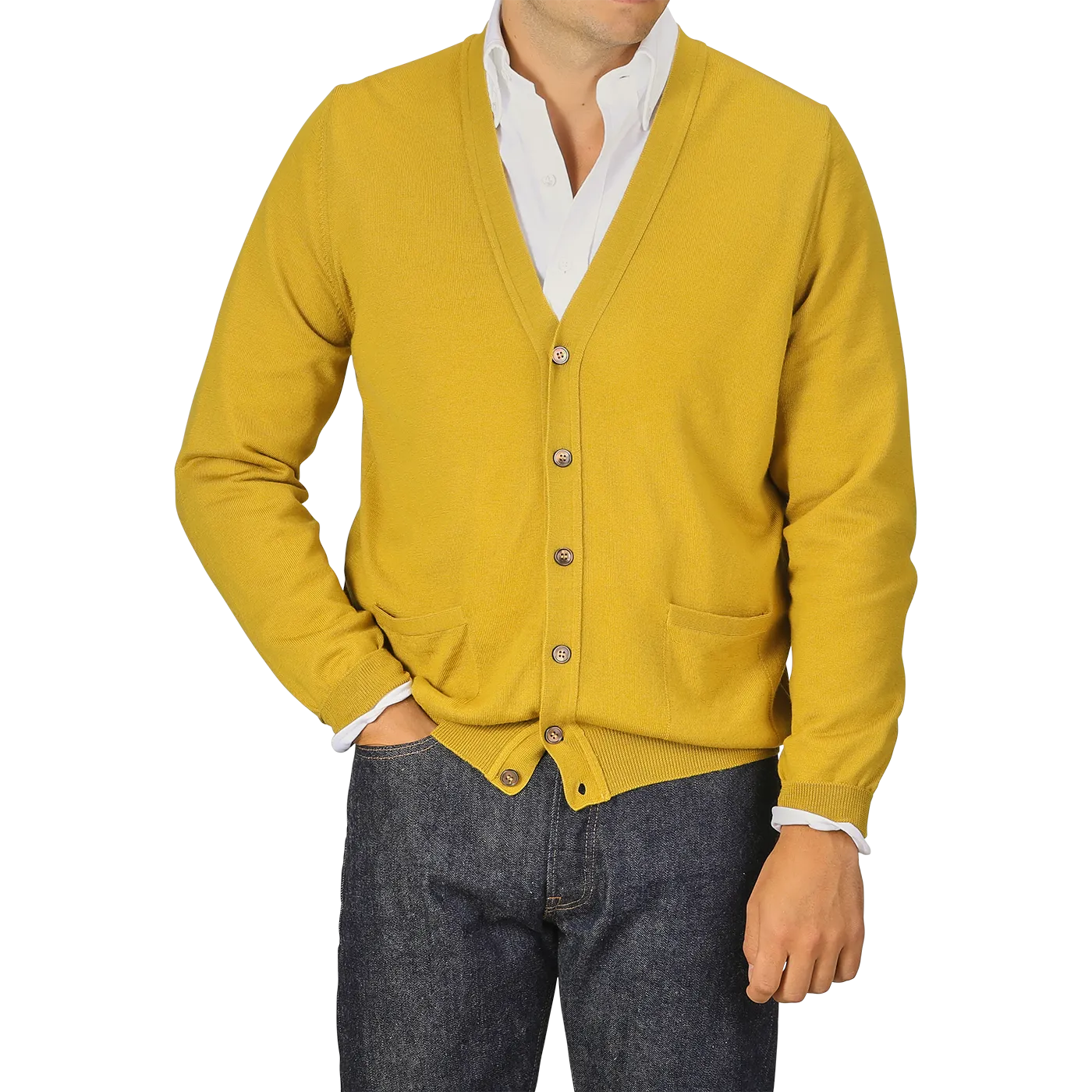 Mustard Yellow Extra Fine Merino Cardigan