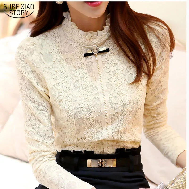 New 2017  Hot women tops Women Clothing  fashion Blusas Femininas Blouses & Shirts Fleece Women Crochet Blouse Lace Shirt 999