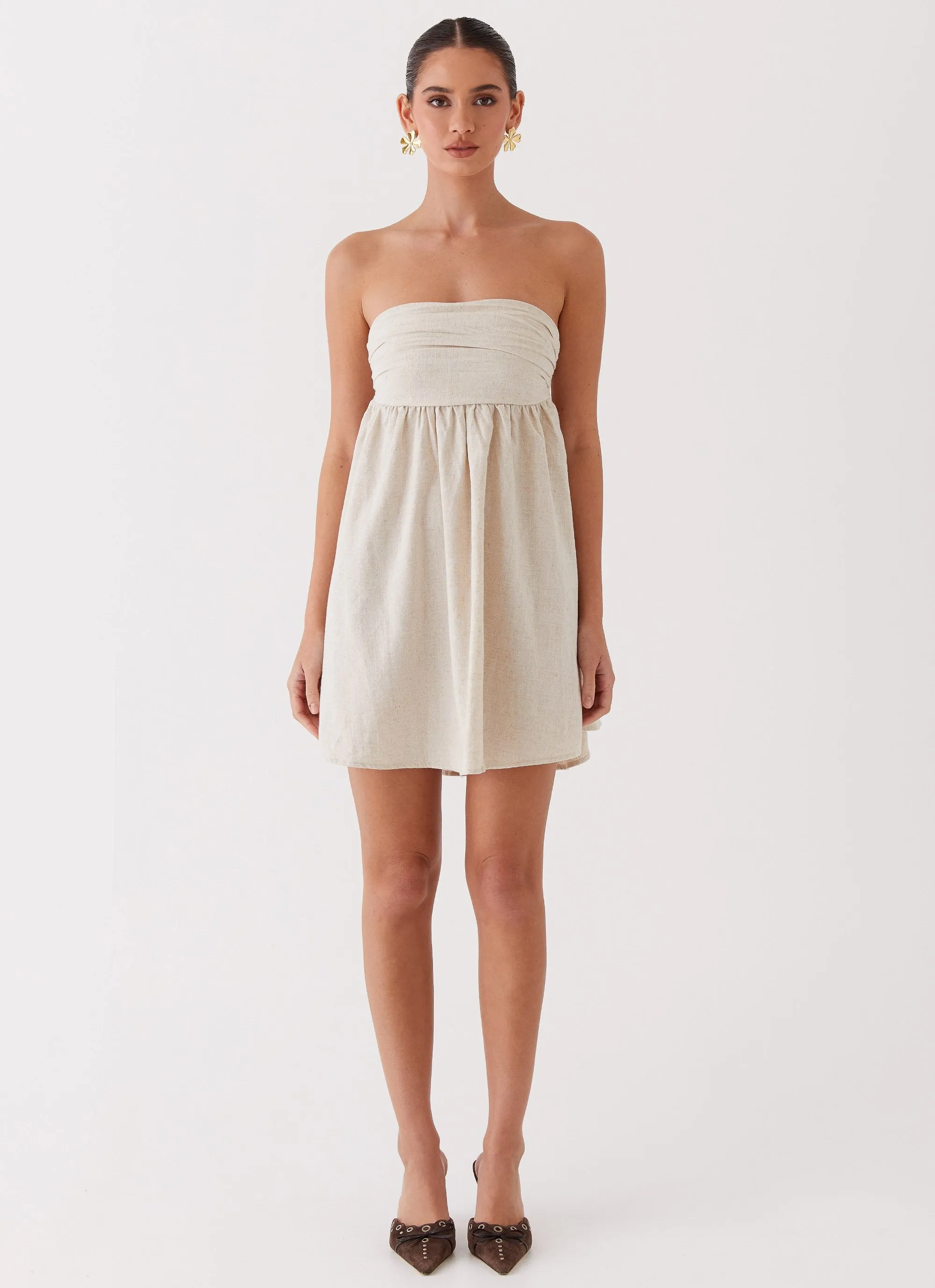 Night Changes Linen Mini Dress - Oatmeal