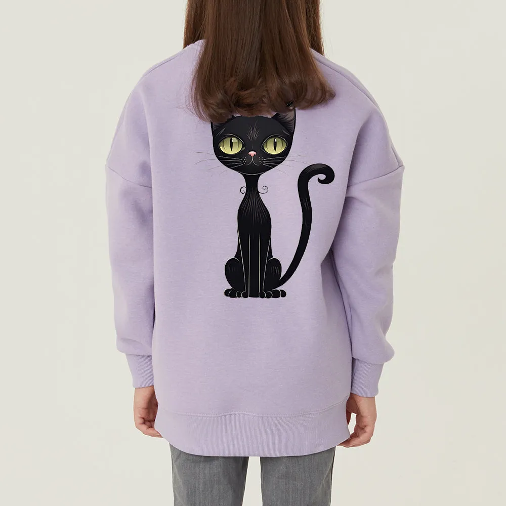 No. 120-160 Junior (for men and women) Korean-made black cat, special fleece-free sweatshirt