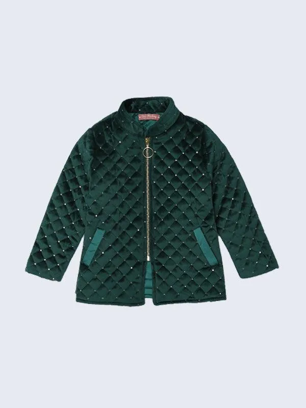 One Friday Green Studded Bomber Jacket