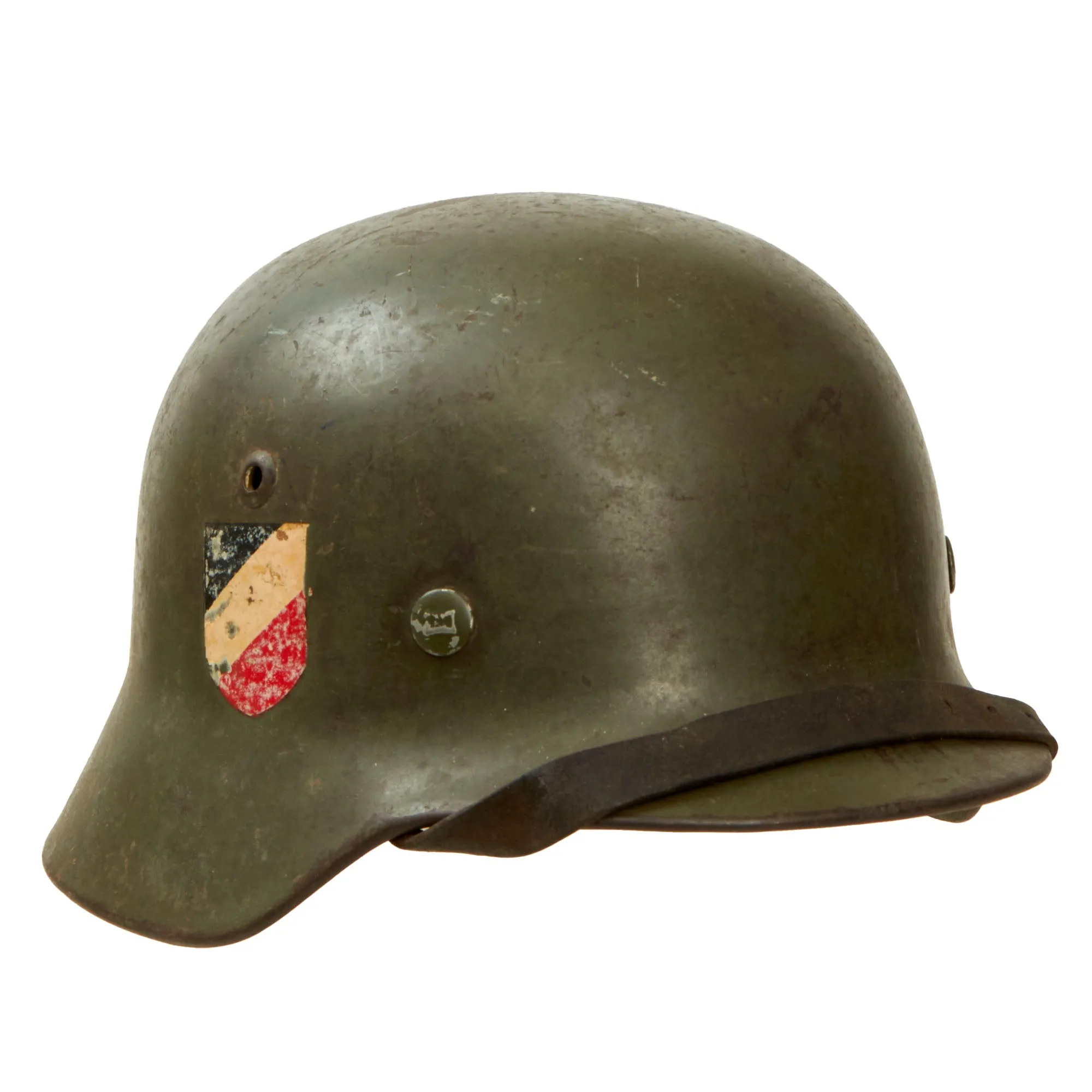 Original German WWII Extra Small Heer M35 Double Decal Helmet with 1937 Dated 53cm Liner & Chinstrap - Stamped ET60