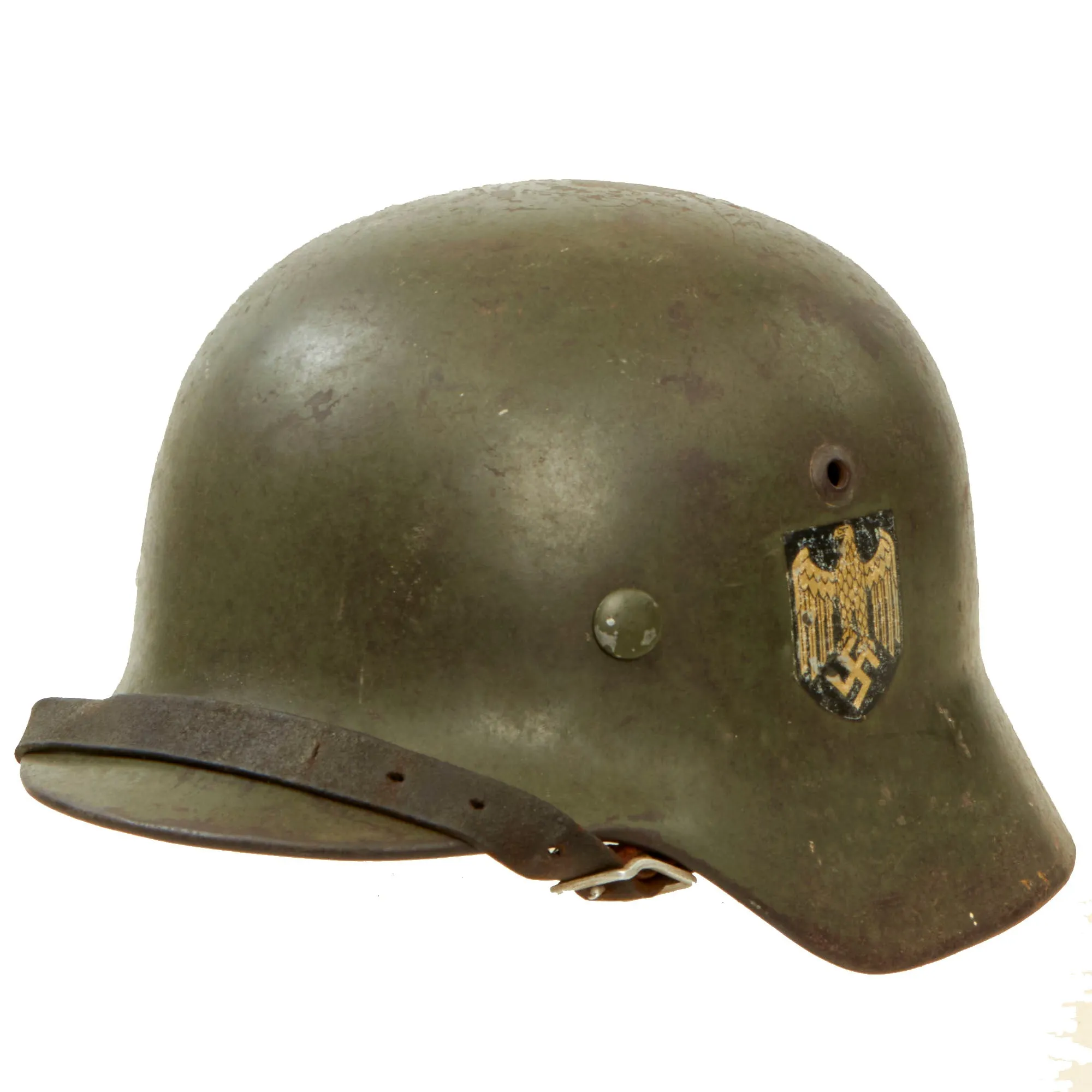 Original German WWII Extra Small Heer M35 Double Decal Helmet with 1937 Dated 53cm Liner & Chinstrap - Stamped ET60