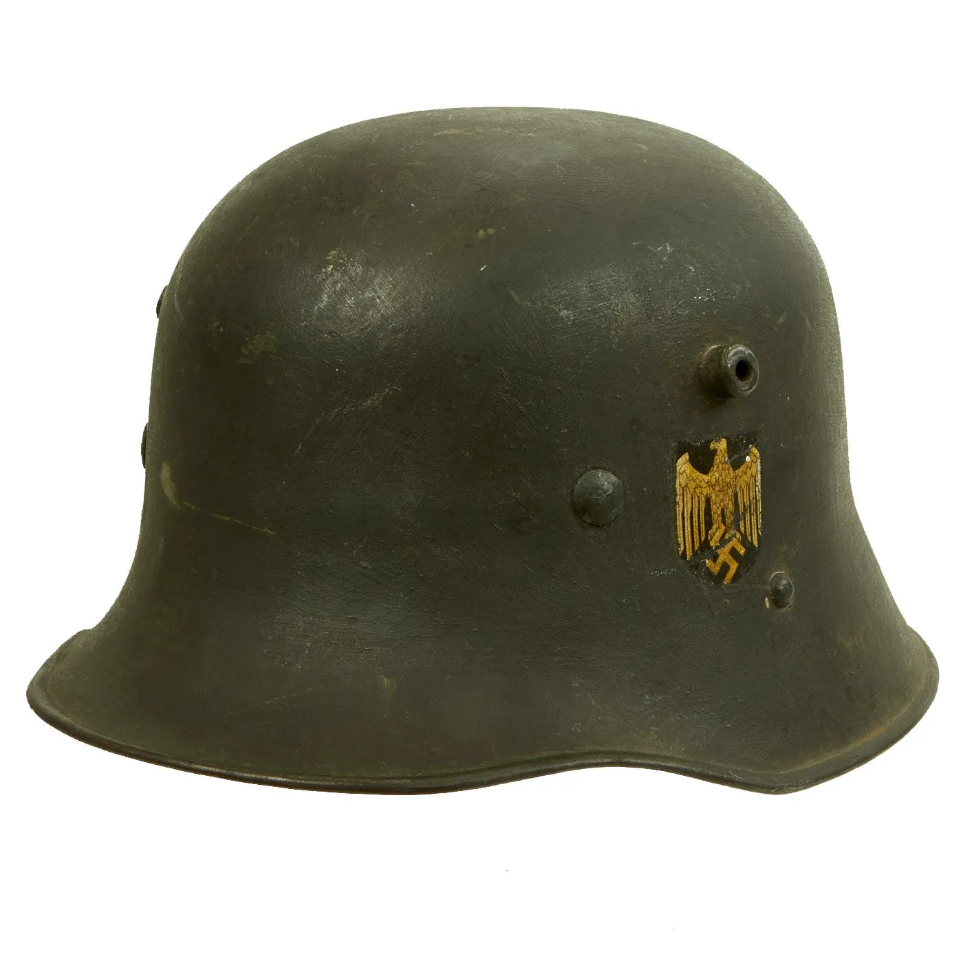 Original German WWII Heer Single Decal WWI Austrian M17 Reissued Helmet with 57cm Liner - Size 64 Shell