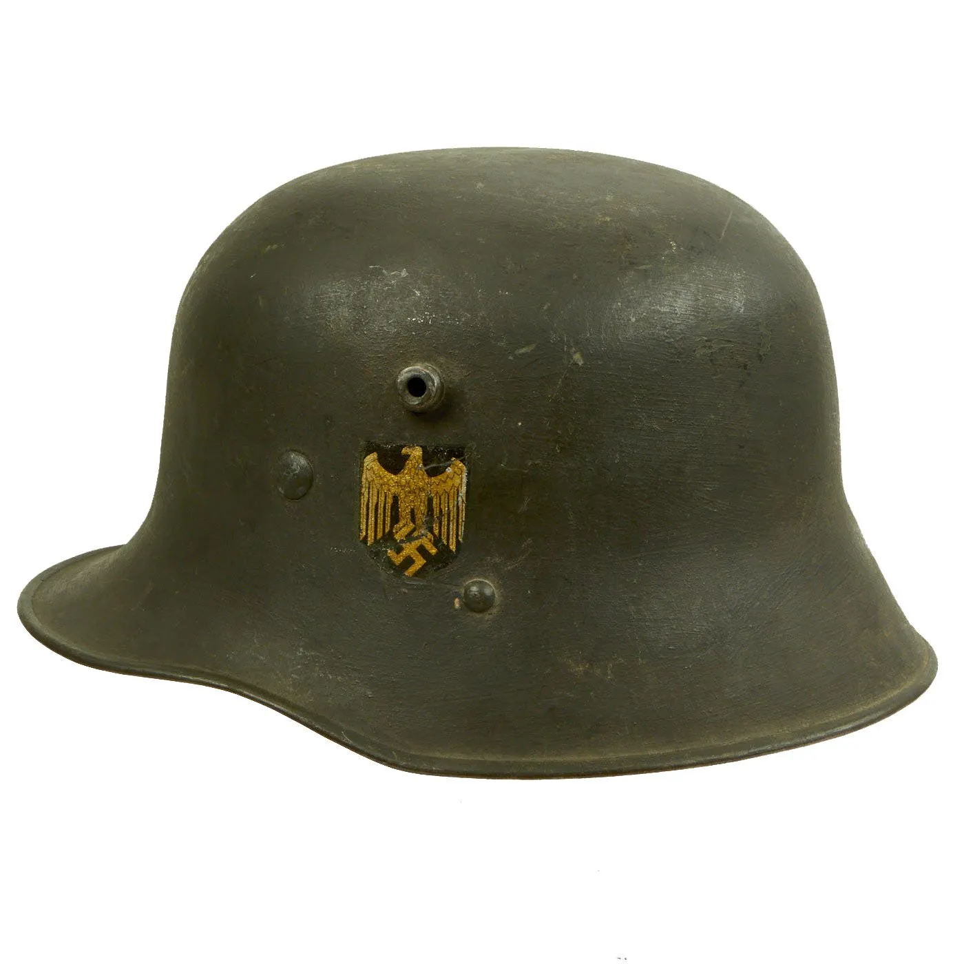 Original German WWII Heer Single Decal WWI Austrian M17 Reissued Helmet with 57cm Liner - Size 64 Shell