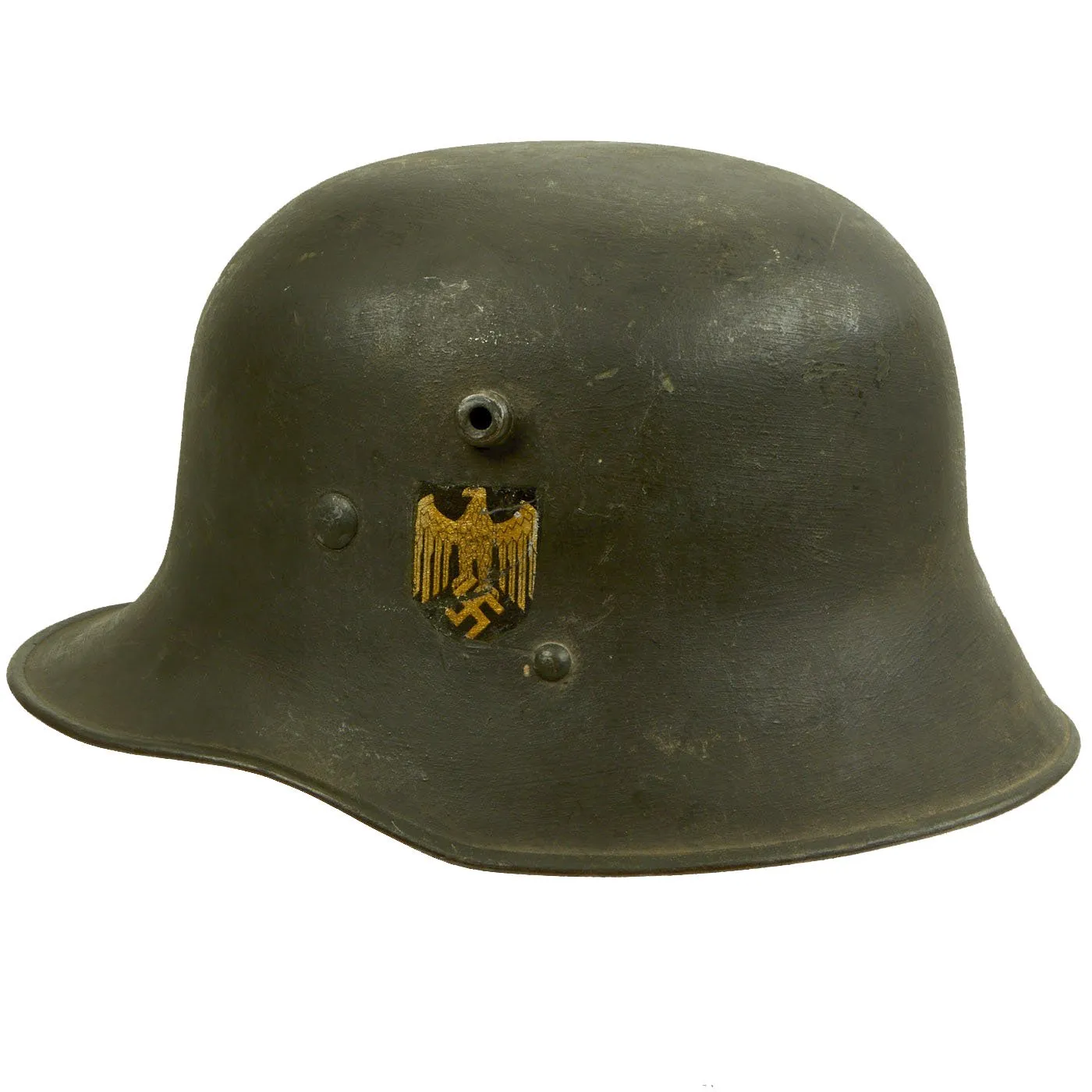 Original German WWII Heer Single Decal WWI Austrian M17 Reissued Helmet with 57cm Liner - Size 64 Shell