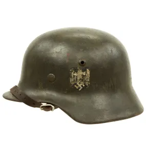 Original German WWII Service Used M35 Single Decal Army Heer Helmet with 55cm Liner - 62cm Shell