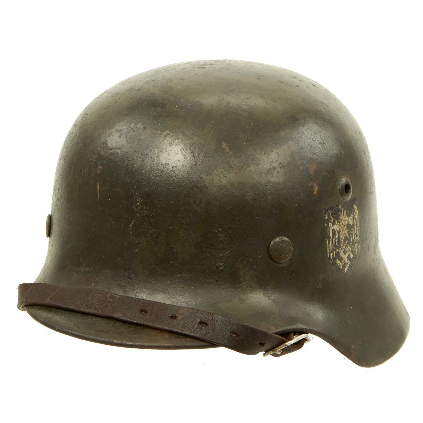 Original German WWII Service Used M35 Single Decal Army Heer Helmet with 55cm Liner - 62cm Shell