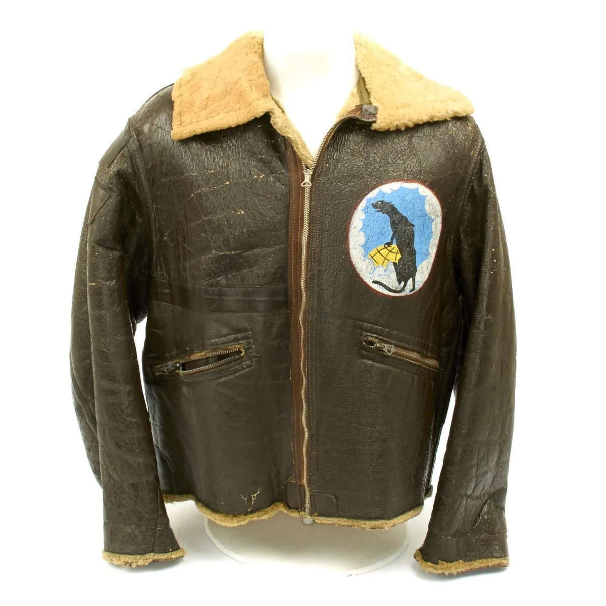 Original U.S. WWII B-17 Idiots Delight Painted Type D-1 Sheepskin Jacket