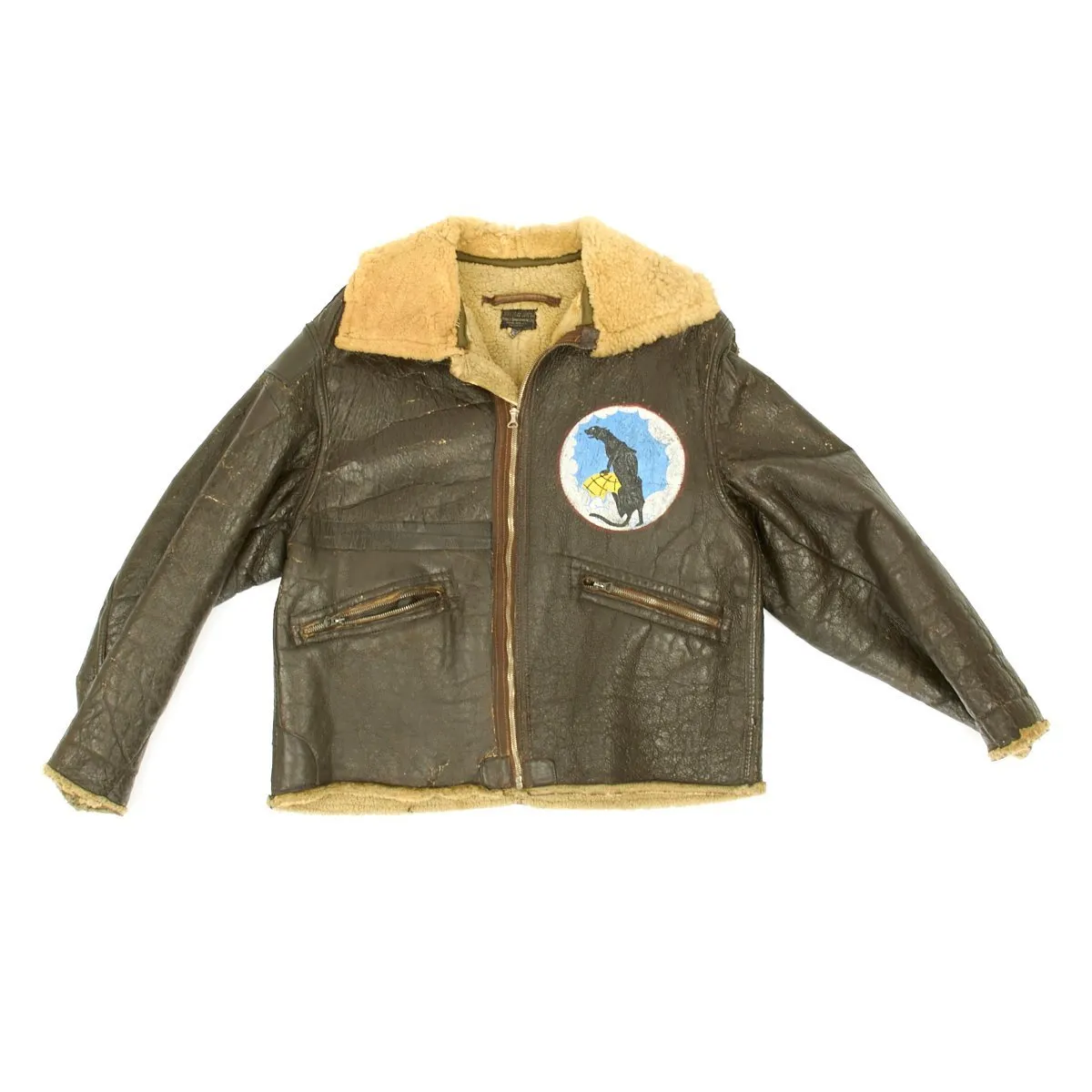 Original U.S. WWII B-17 Idiots Delight Painted Type D-1 Sheepskin Jacket