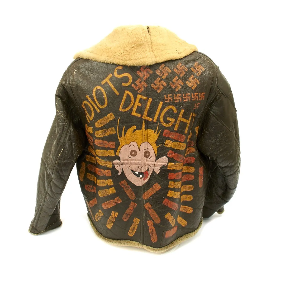 Original U.S. WWII B-17 Idiots Delight Painted Type D-1 Sheepskin Jacket