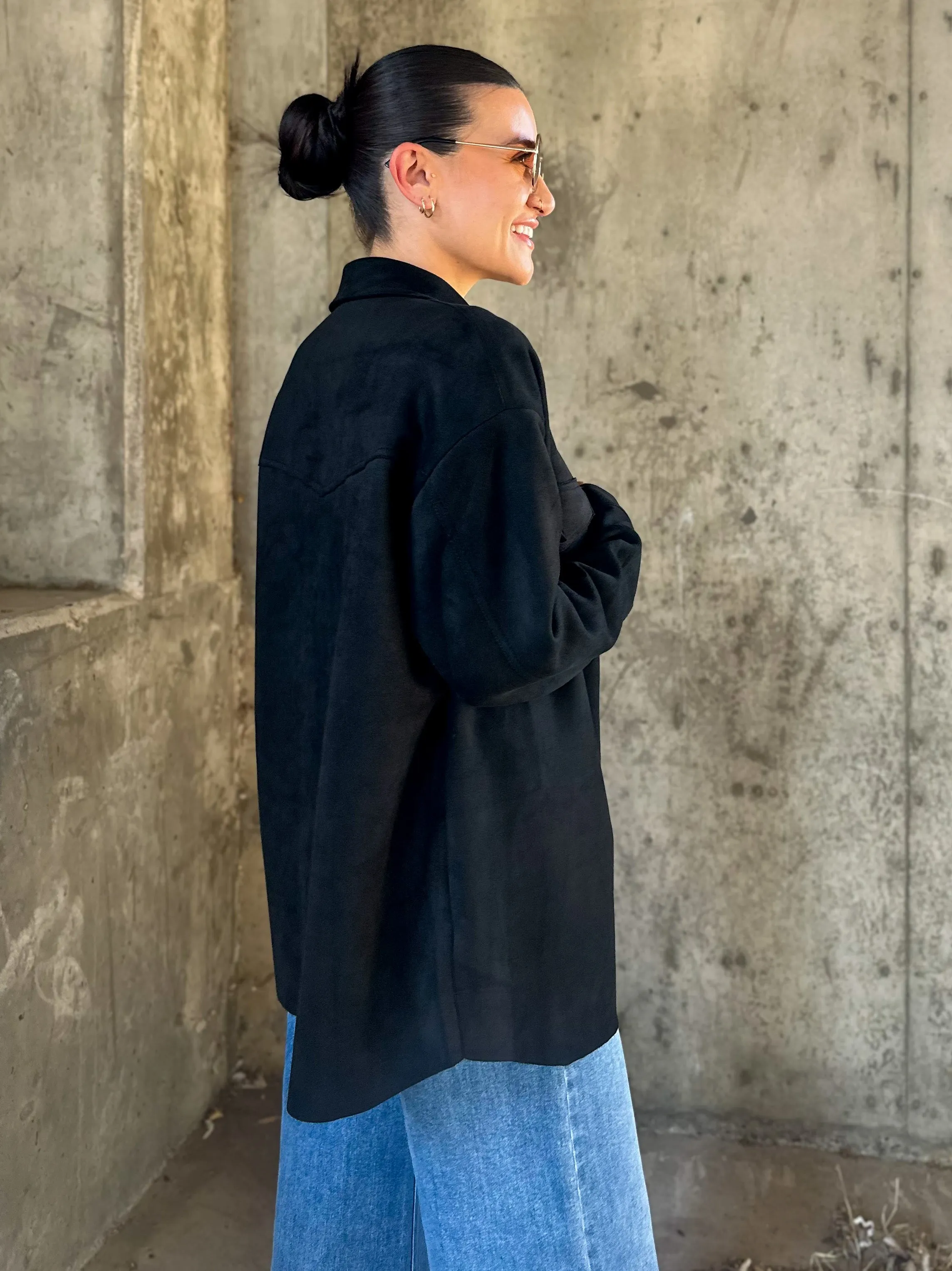 Oversized Black Suede Shacket