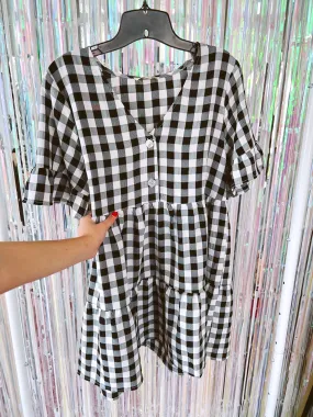 Perri Gingham Babydoll Dress - Black