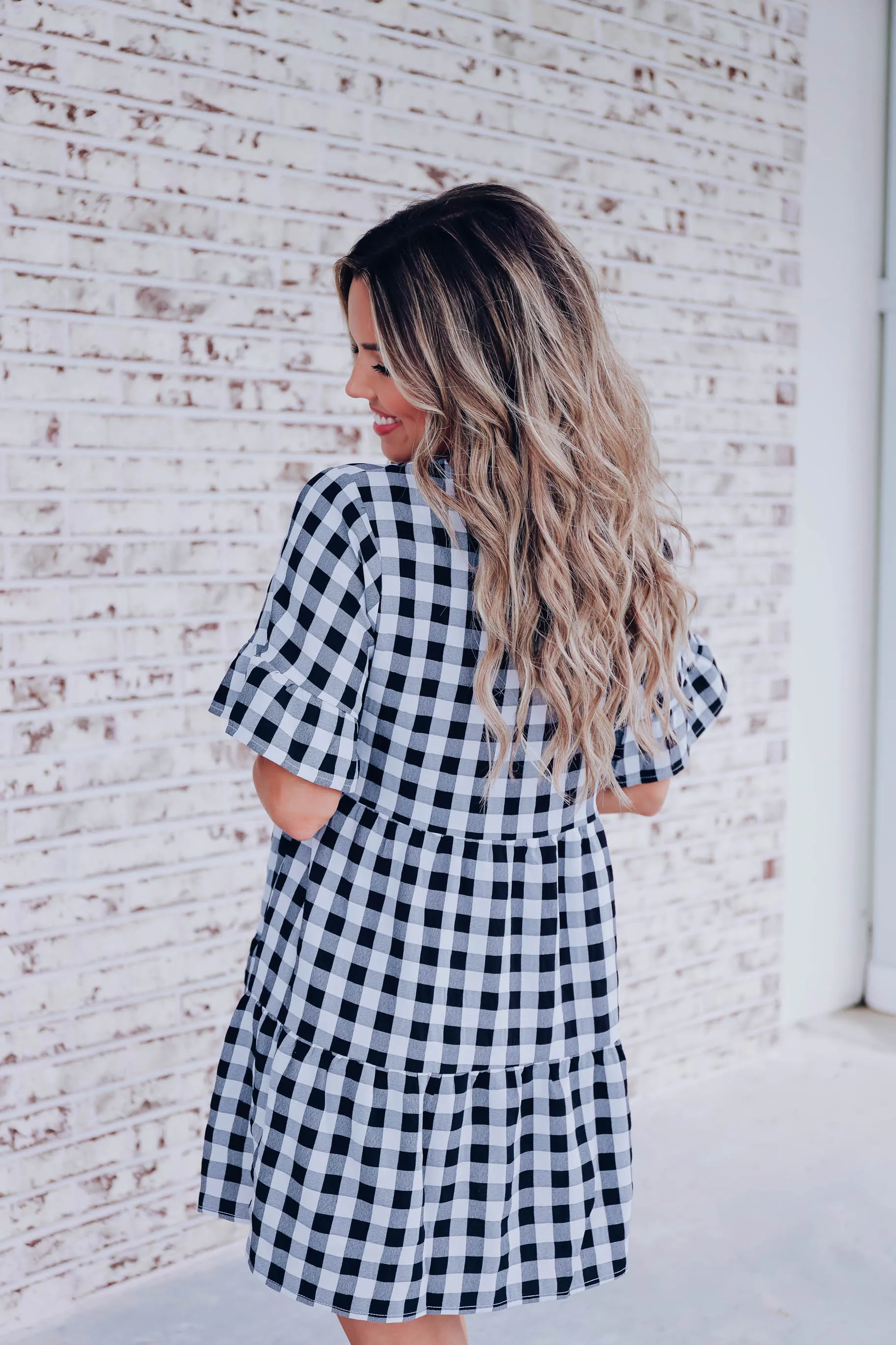 Perri Gingham Babydoll Dress - Black