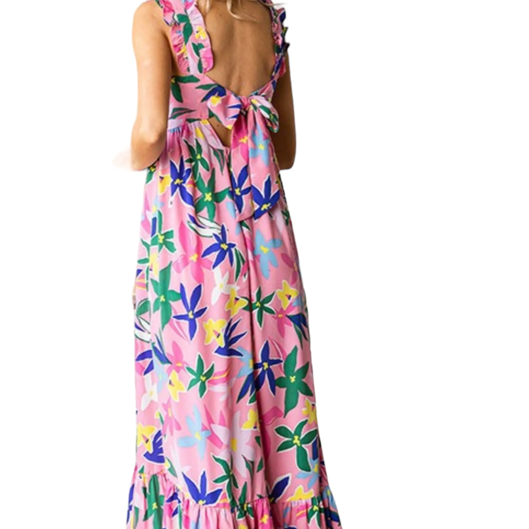 Pink Plus Size Floral Print Babydoll Maxi Dress