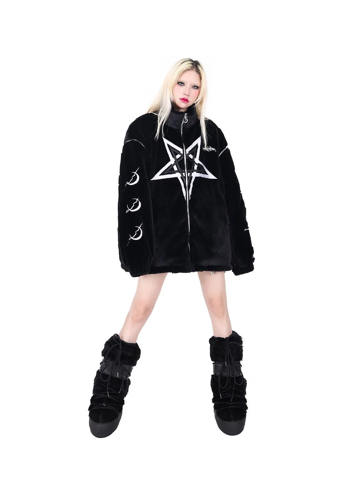 PINKSPINK Occult Symbols Velvet Bomber Jacket - Black