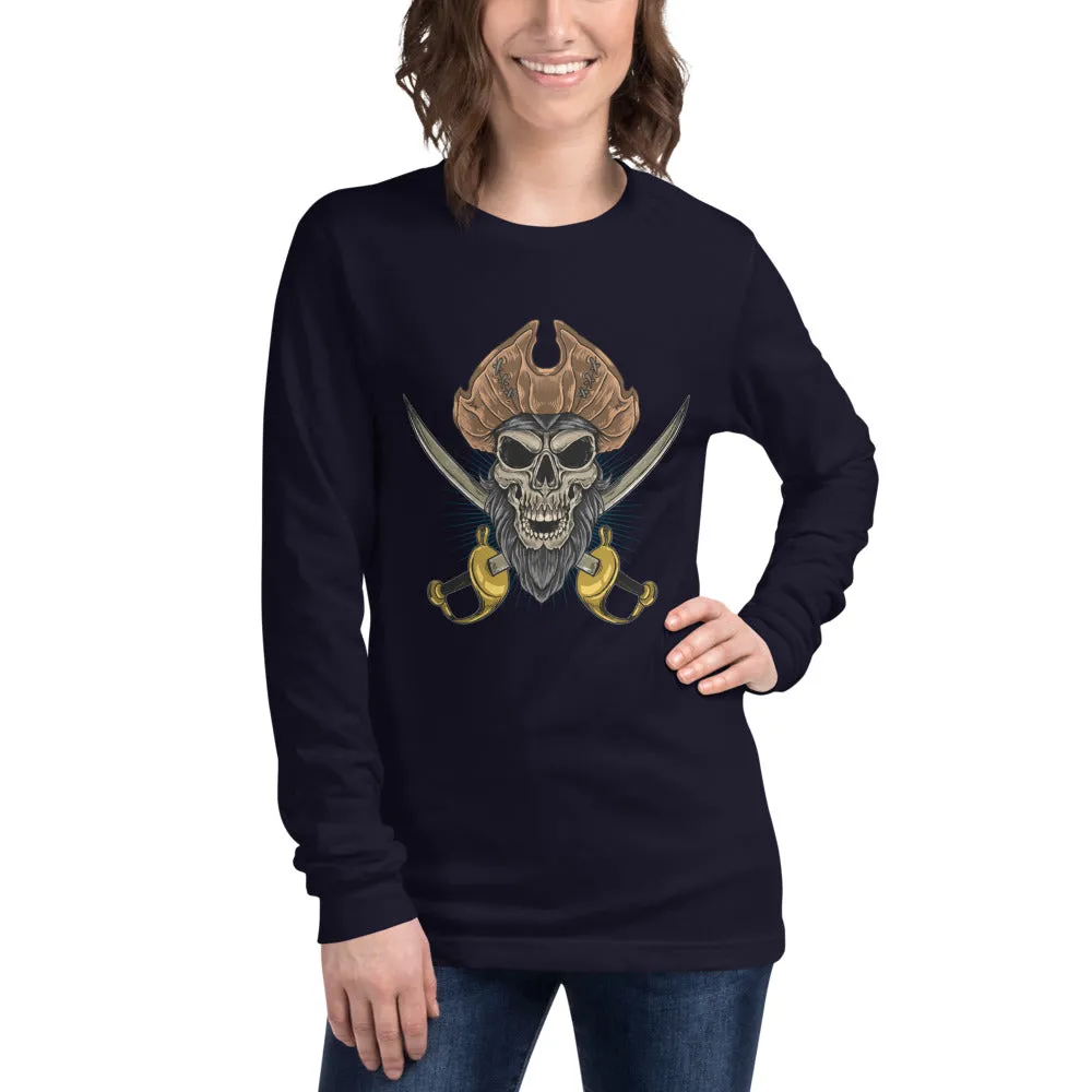 Pirate skull in front of crossed sabers Women's Long Sleeve Tee