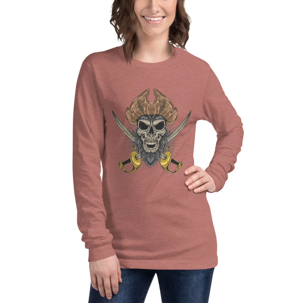 Pirate skull in front of crossed sabers Women's Long Sleeve Tee