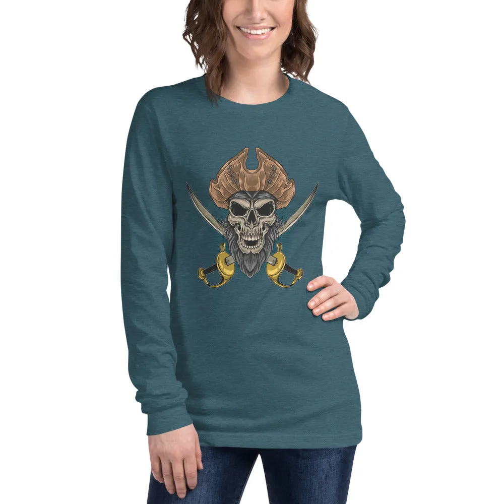 Pirate skull in front of crossed sabers Women's Long Sleeve Tee