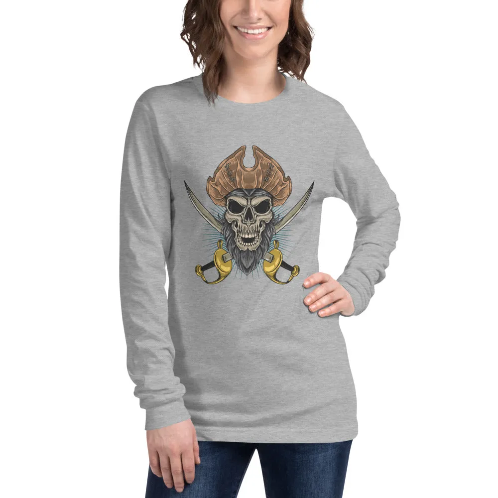 Pirate skull in front of crossed sabers Women's Long Sleeve Tee