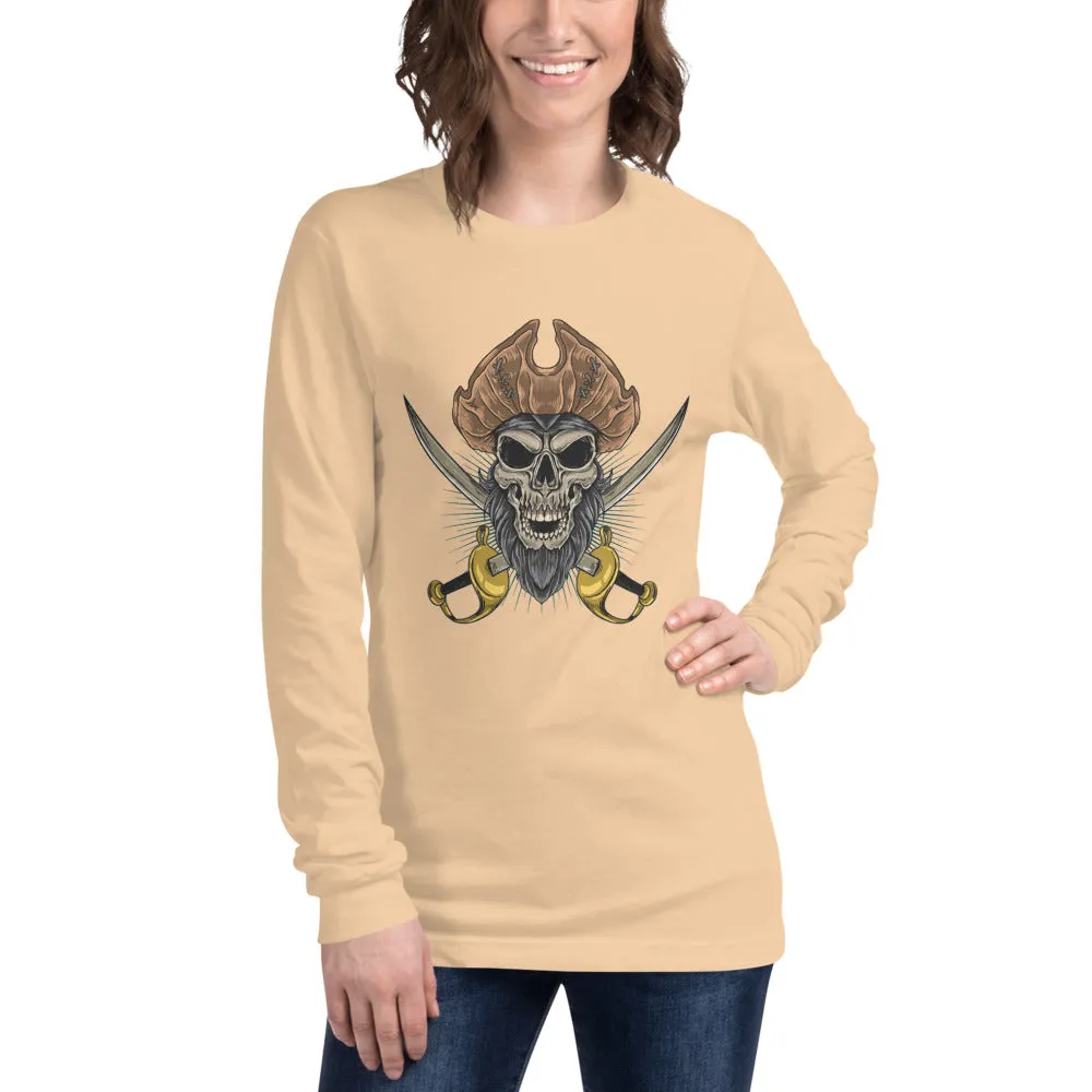 Pirate skull in front of crossed sabers Women's Long Sleeve Tee