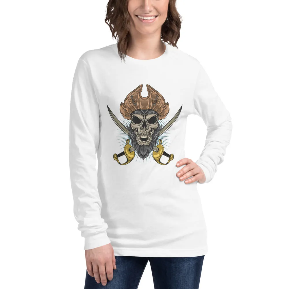 Pirate skull in front of crossed sabers Women's Long Sleeve Tee