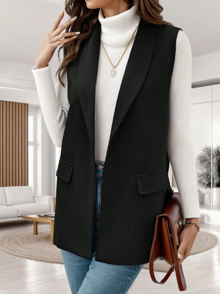 Pocketed Open Front Vest Coat