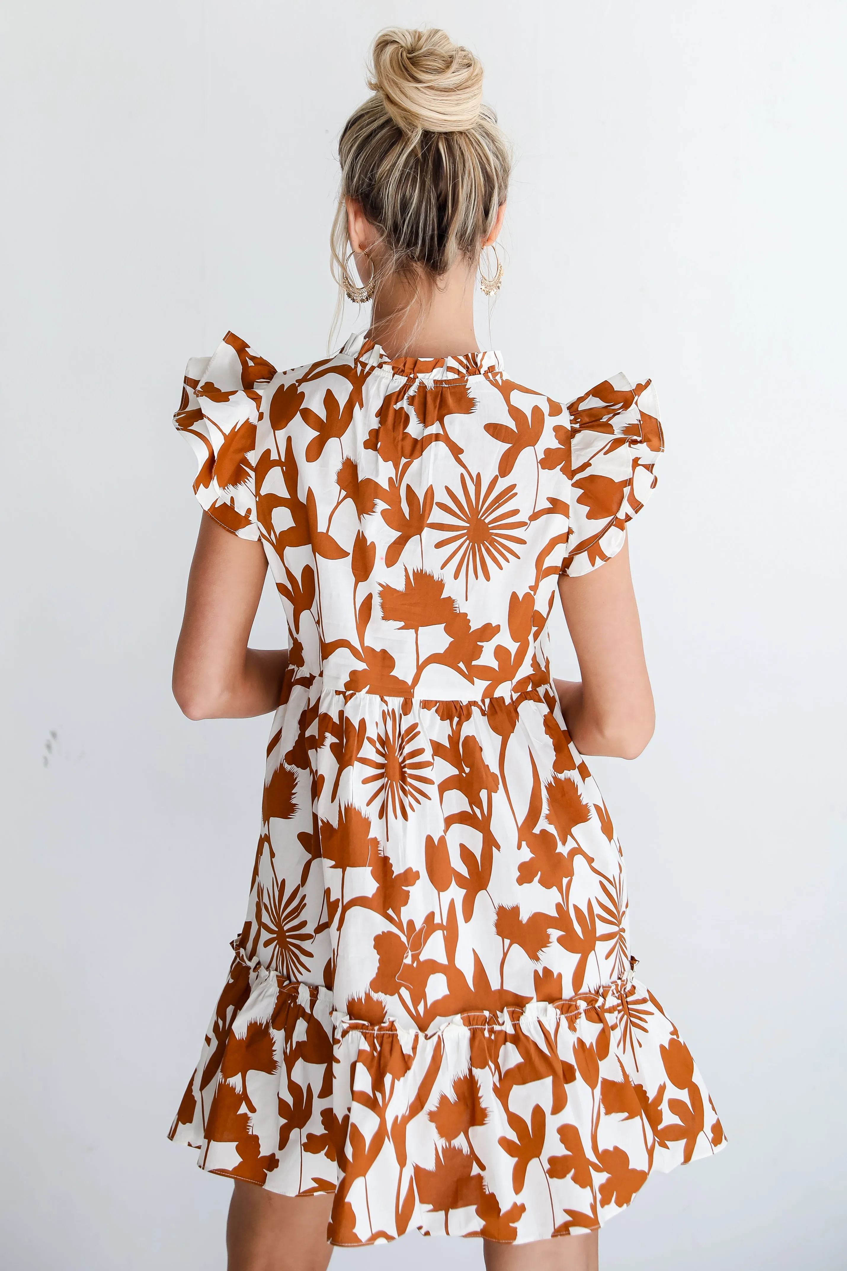 Pretty Whimsy Brown Floral Mini Dress