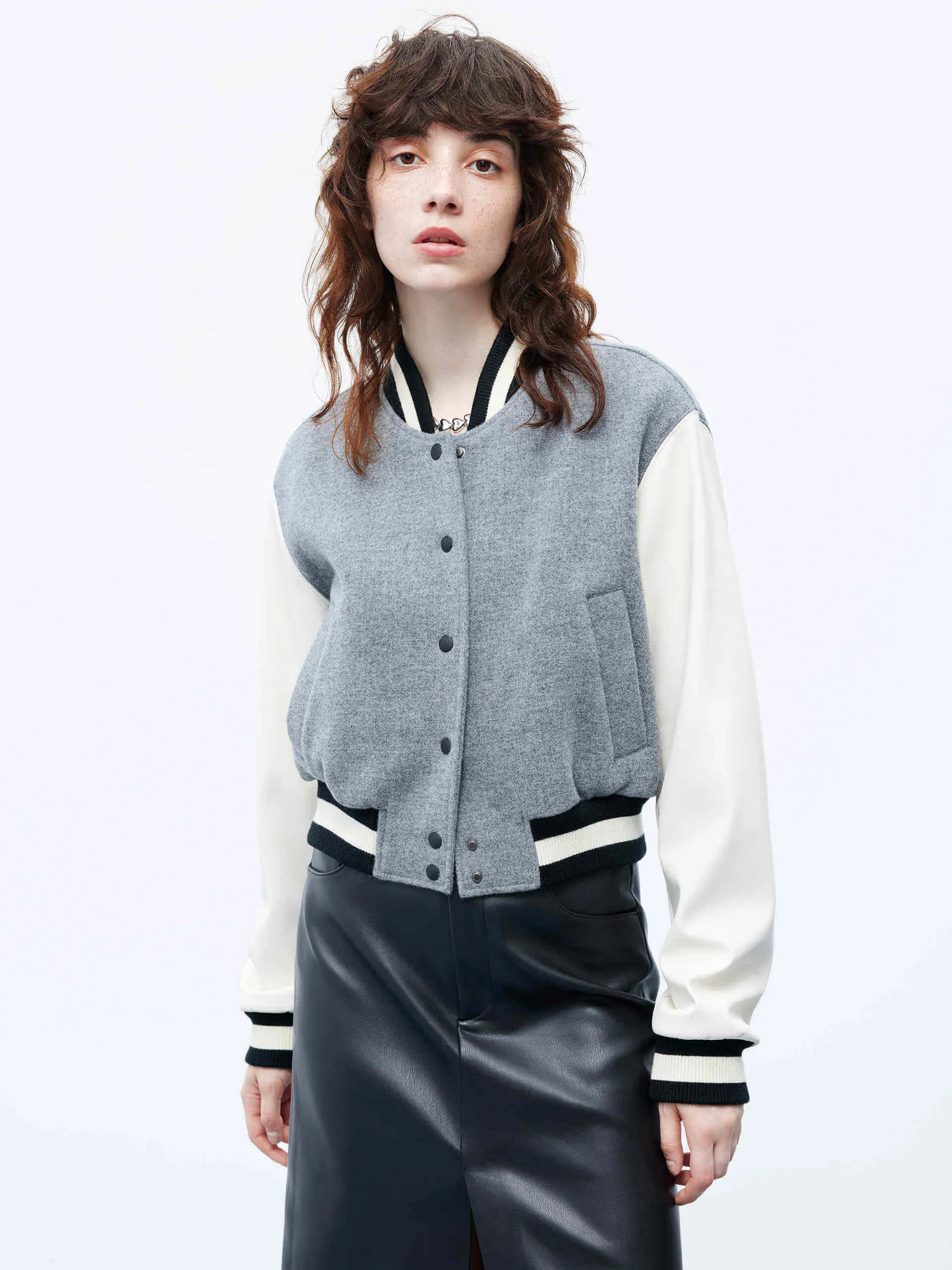 PU Sleeves Bomber Jacket