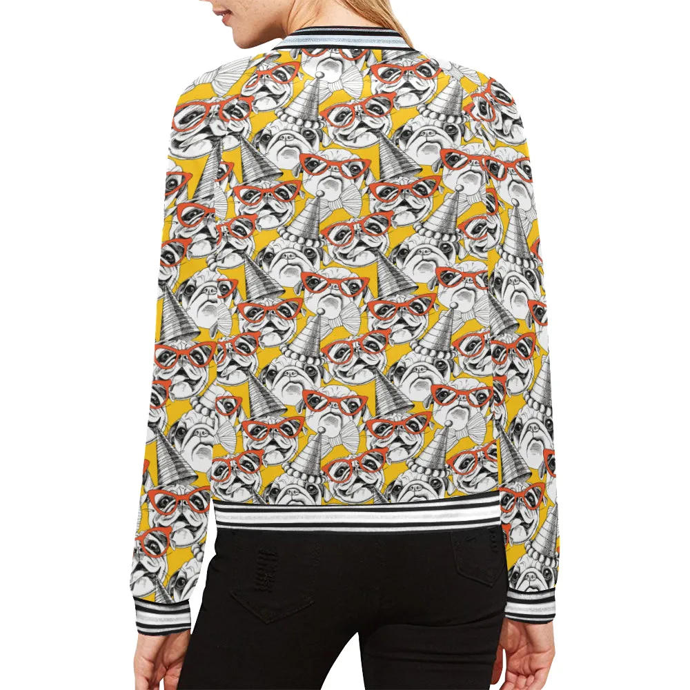 Pug Party All Over Print Bomber Jacket for Women