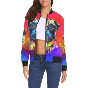 pug wwater color All Over Print Bomber Jacket for Women (Model H19)