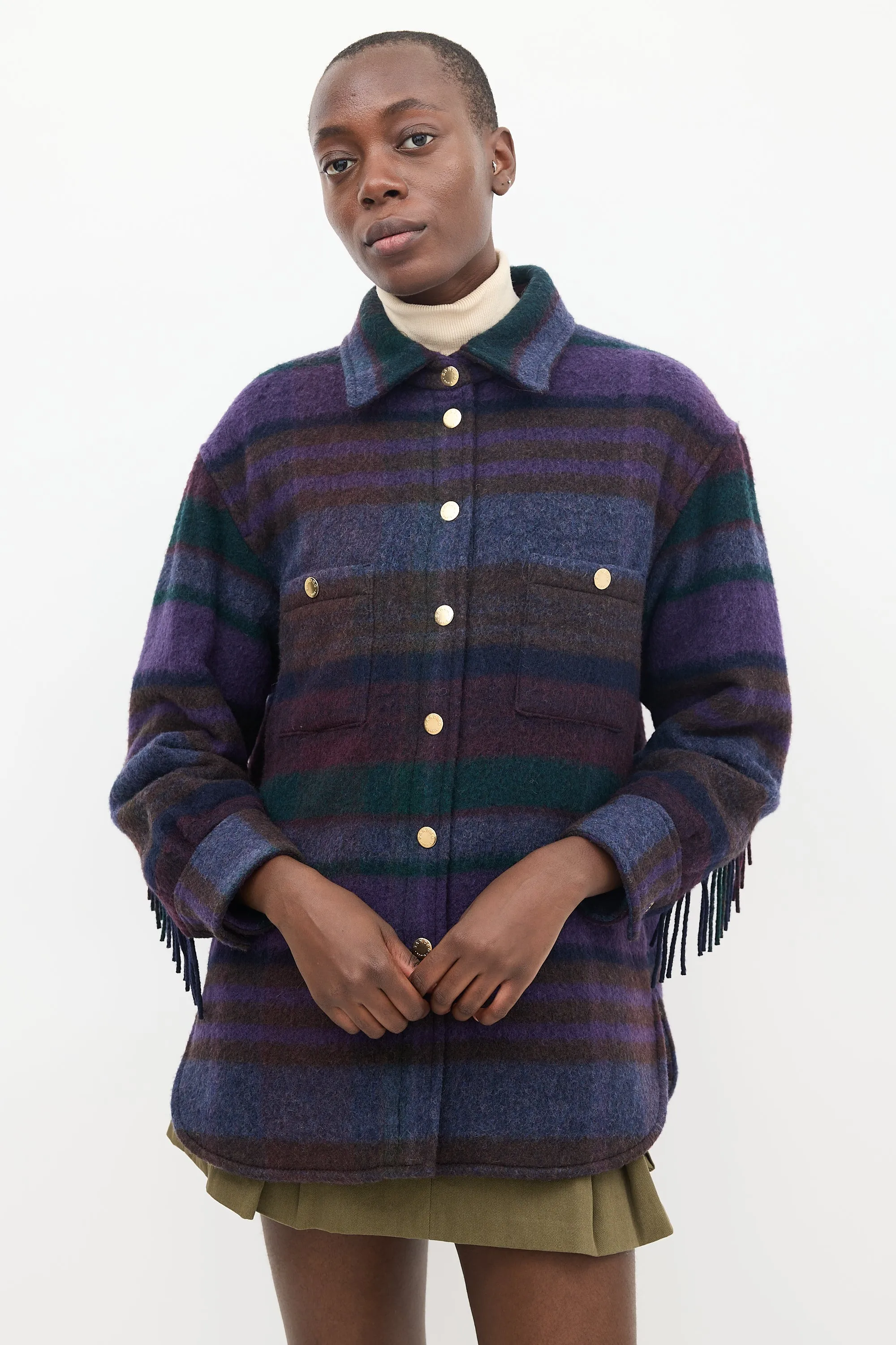 Purple & Green Wool Striped Shacket