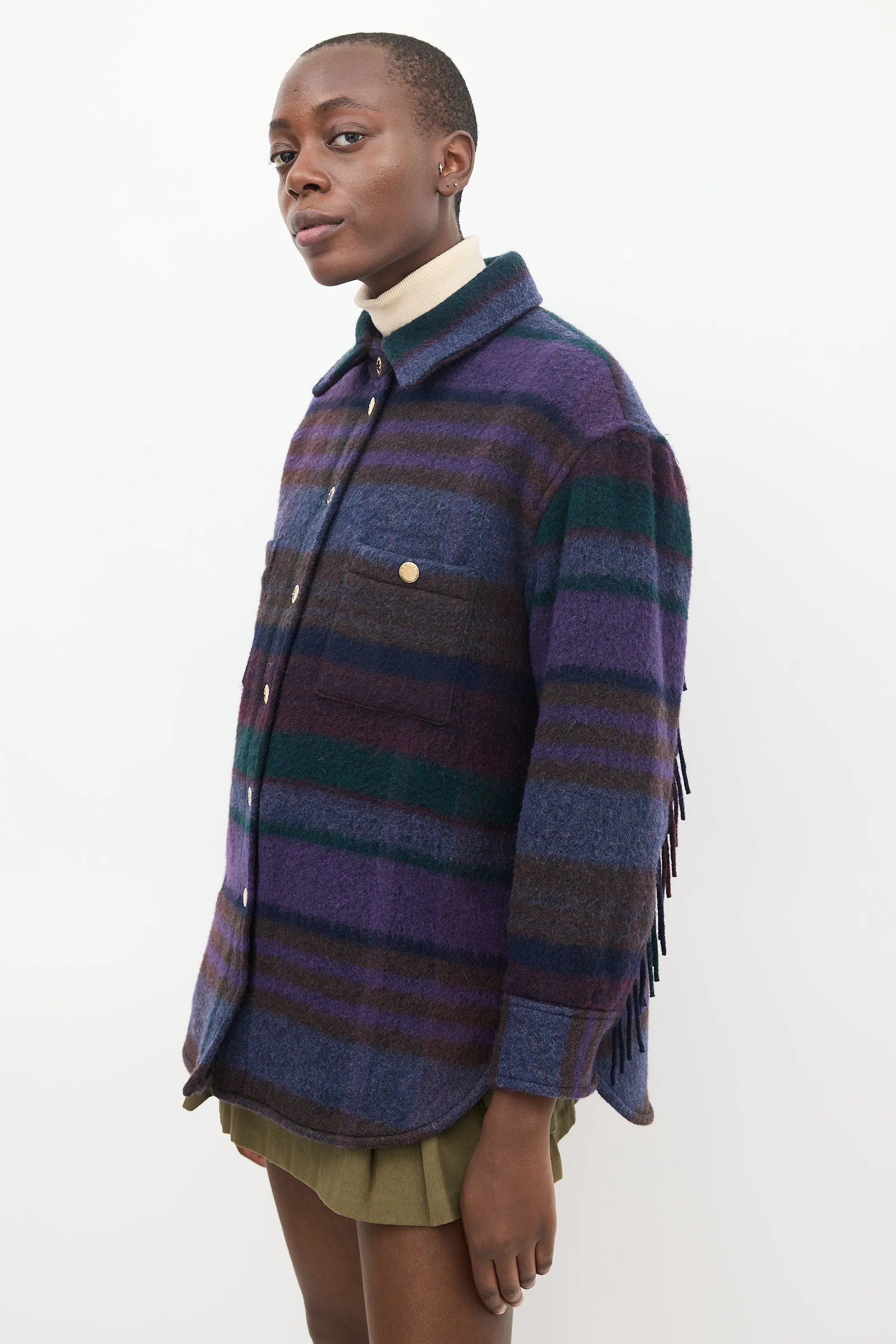 Purple & Green Wool Striped Shacket