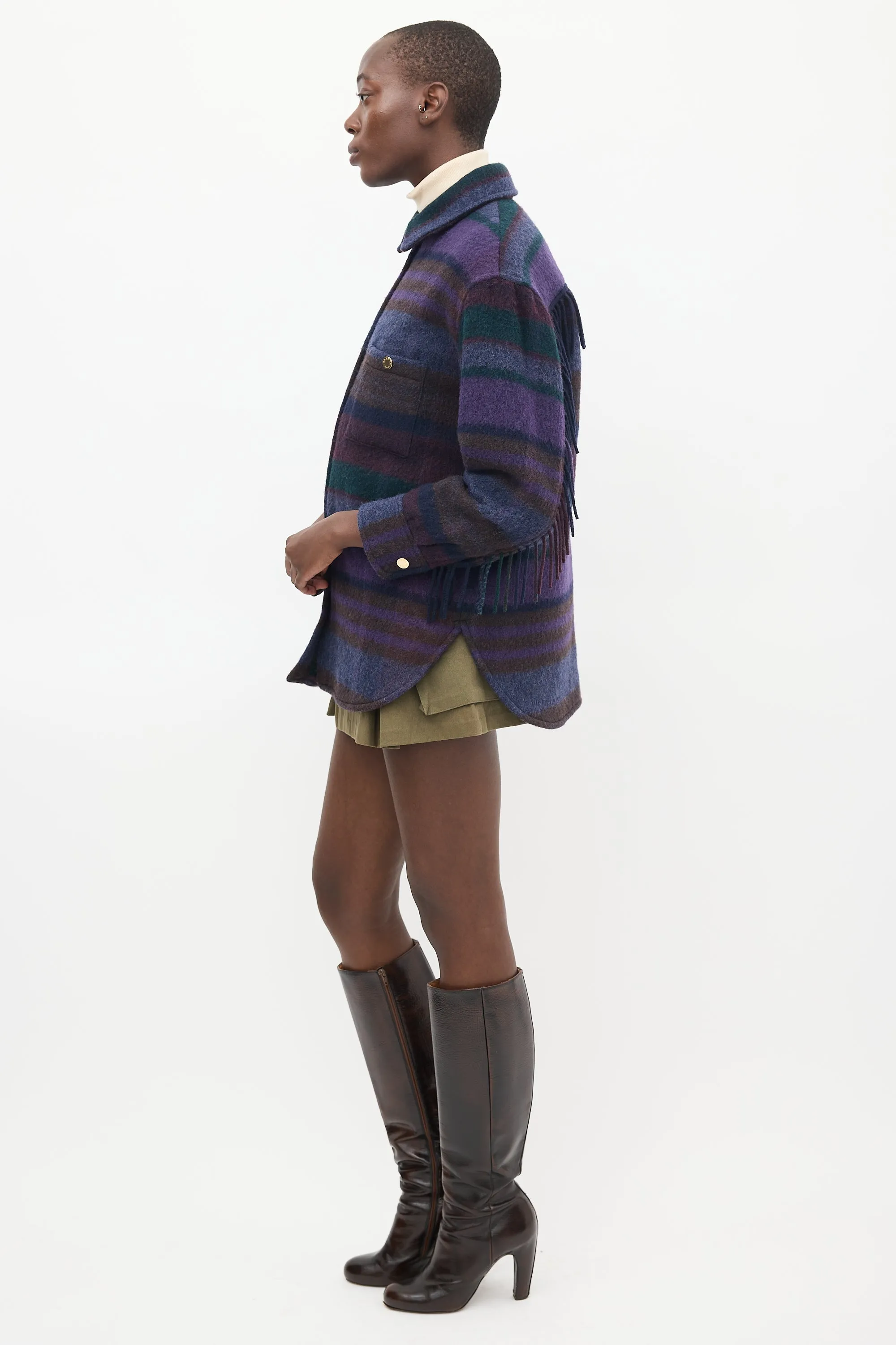 Purple & Green Wool Striped Shacket