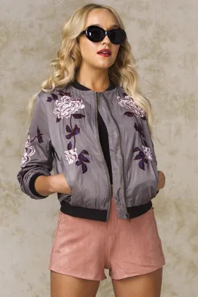 Rachel Floral Bomber Jacket Khaki