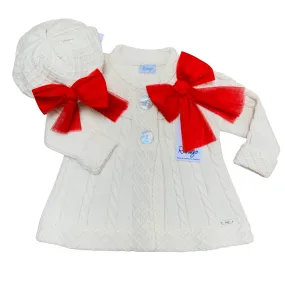 RAHIGO - Coat & Beret Set With Red Tulle Bow - Cream